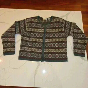 VTG Paul Harris Womens Full Zip Cardigan 100% Wool Shetland Green Size Large